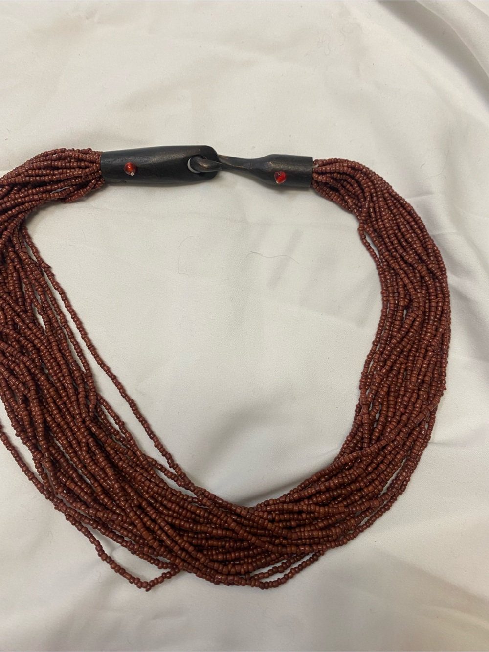 Brown Multi-Strand Seed Bead Necklace with Black Clasp